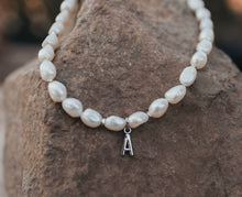 Load image into Gallery viewer, Necklace Pearl Silver Tone Alphabet
