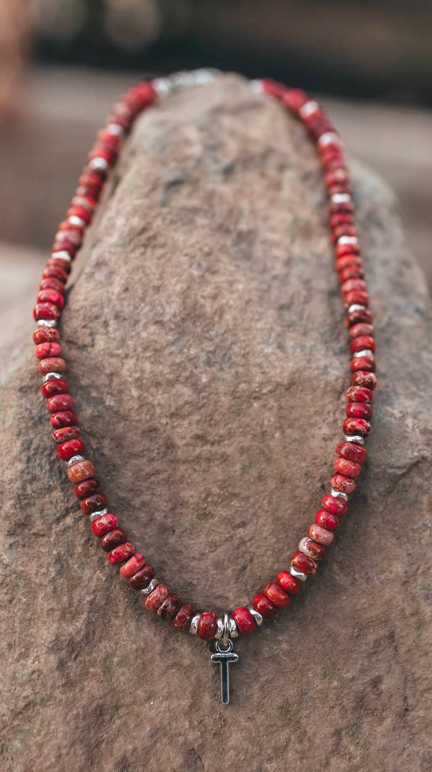 Necklace Red Stone With Alphabet Charm