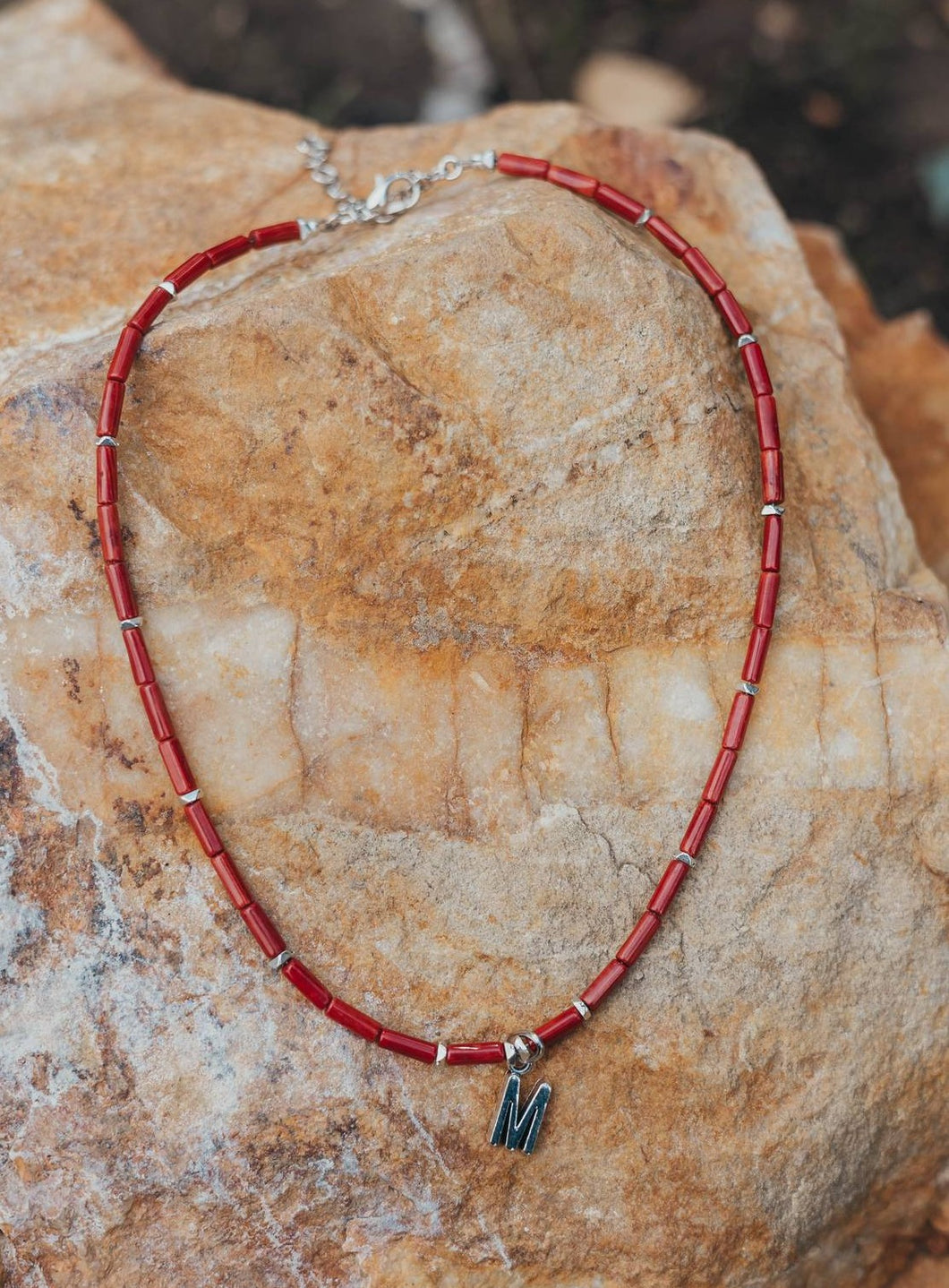 Necklace Coral with Letter Charm