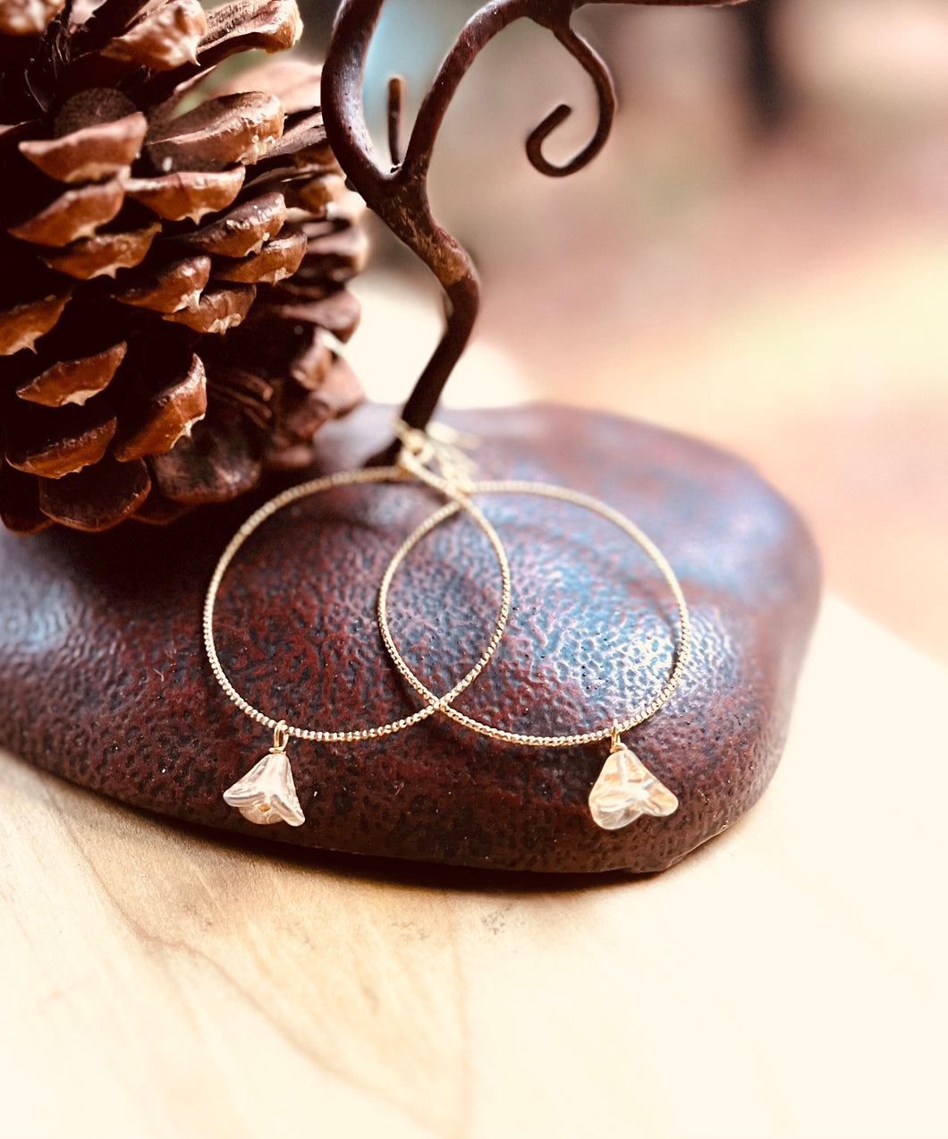 Gold Tone Hoop with Czech Glass Flower